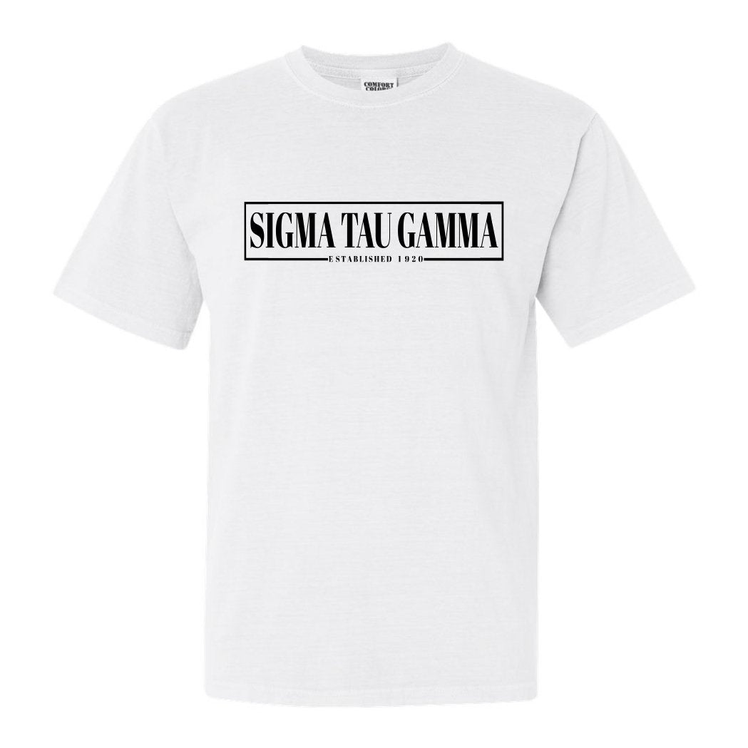 Sigma Tau Gamma Comfort Colors T-Shirt - Sig Tau Fraternal Block Shirt - Kite and Crest