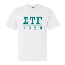 Load image into Gallery viewer, Sigma Tau Gamma Comfort Colors T-Shirt - Sig Tau Lettered Basic Shirt - Kite and Crest

