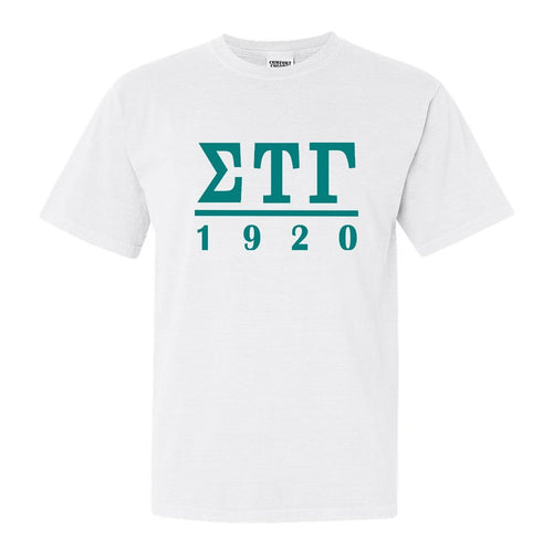 Sigma Tau Gamma Comfort Colors T-Shirt - Sig Tau Lettered Basic Shirt - Kite and Crest