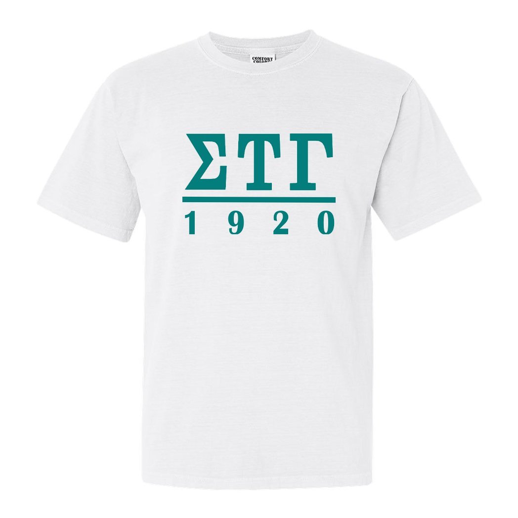 Sigma Tau Gamma Comfort Colors T-Shirt - Sig Tau Lettered Basic Shirt - Kite and Crest