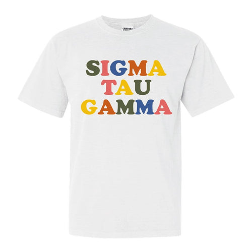 Sigma Tau Gamma Comfort Colors T-Shirt - Sig Tau Retro Letters Shirt - Kite and Crest