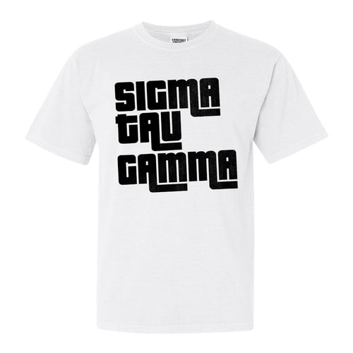 Sigma Tau Gamma Comfort Colors T-Shirt - Sig Tau Stacked Letters Shirt - Kite and Crest
