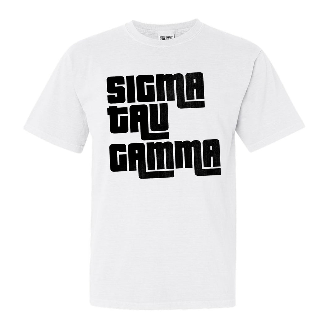 Sigma Tau Gamma Comfort Colors T-Shirt - Sig Tau Stacked Letters Shirt - Kite and Crest