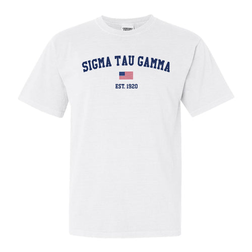 Sigma Tau Gamma Comfort Colors T-Shirt - Sig Tau USA Flag Shirt - Kite and Crest