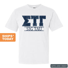 Load image into Gallery viewer, Sigma Tau Gamma Comfort Colors T-Shirt - Sig Tau Washed Letters Shirt - Kite and Crest

