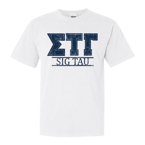 Sigma Tau Gamma Comfort Colors T-Shirt - Sig Tau Washed Letters Shirt - Kite and Crest