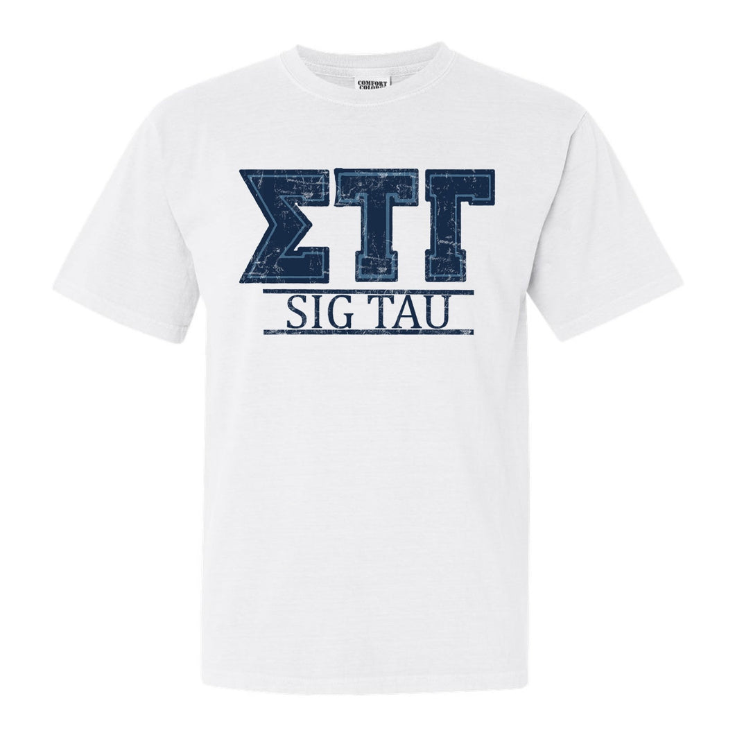 Sigma Tau Gamma Comfort Colors T-Shirt - Sig Tau Washed Letters Shirt - Kite and Crest