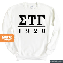 Load image into Gallery viewer, Sigma Tau Gamma Sweatshirt - Sig Tau Black Letters Crewneck Sweatshirt - Kite and Crest
