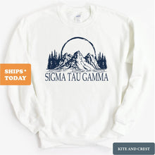 Load image into Gallery viewer, Sigma Tau Gamma Sweatshirt - Sig Tau Epic Mountains Crewneck Sweatshirt - Kite and Crest
