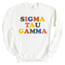 Load image into Gallery viewer, Sigma Tau Gamma Sweatshirt - Sig Tau Retro Letters Crewneck Sweatshirt - Kite and Crest
