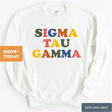 Load image into Gallery viewer, Sigma Tau Gamma Sweatshirt - Sig Tau Retro Letters Crewneck Sweatshirt - Kite and Crest
