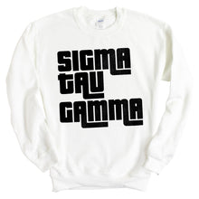 Load image into Gallery viewer, Sigma Tau Gamma Sweatshirt - Sig Tau Stacked Letters Crewneck Sweatshirt - Kite and Crest
