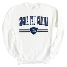 Load image into Gallery viewer, Sigma Tau Gamma Sweatshirt - Sig Tau Striped Shield Crewneck Sweatshirt - Kite and Crest
