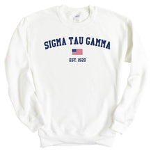 Load image into Gallery viewer, Sigma Tau Gamma Sweatshirt - Sig Tau USA Flag Crewneck Sweatshirt - Kite and Crest
