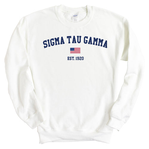 Sigma Tau Gamma Sweatshirt - Sig Tau USA Flag Crewneck Sweatshirt - Kite and Crest