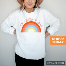 Load image into Gallery viewer, Tau Beta Sigma Colorful Rainbow Crewneck Sweatshirt - Kite and Crest
