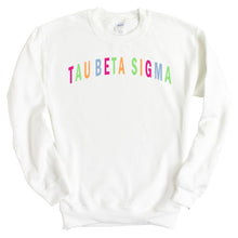 Load image into Gallery viewer, Tau Beta Sigma Rainbow Letter Crewneck Sweatshirt - Kite and Crest
