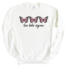 Load image into Gallery viewer, Tau Beta Sigma Three Butterflies Crewneck Sweatshirt - Kite and Crest
