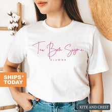 Load image into Gallery viewer, Tau Beta Sigma Vintage Alumna T-shirt - Kite and Crest

