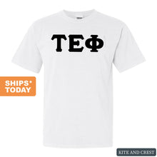 Load image into Gallery viewer, Tau Epsilon Phi Basic Black Letters Comfort Colors T-Shirt - Fraternity Tee - Kite and Crest
