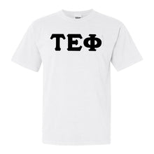 Load image into Gallery viewer, Tau Epsilon Phi Basic Black Letters Comfort Colors T-Shirt - Fraternity Tee - Kite and Crest
