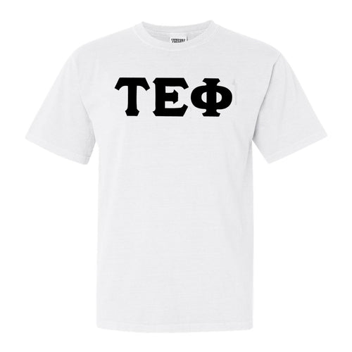 Tau Epsilon Phi Basic Black Letters Comfort Colors T-Shirt - Fraternity Tee - Kite and Crest