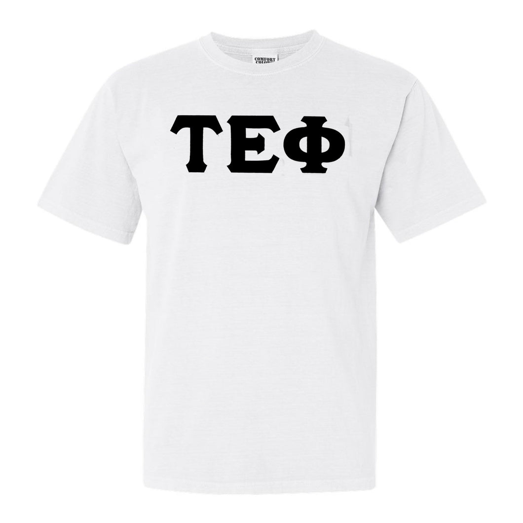 Tau Epsilon Phi Basic Black Letters Comfort Colors T-Shirt - Fraternity Tee - Kite and Crest