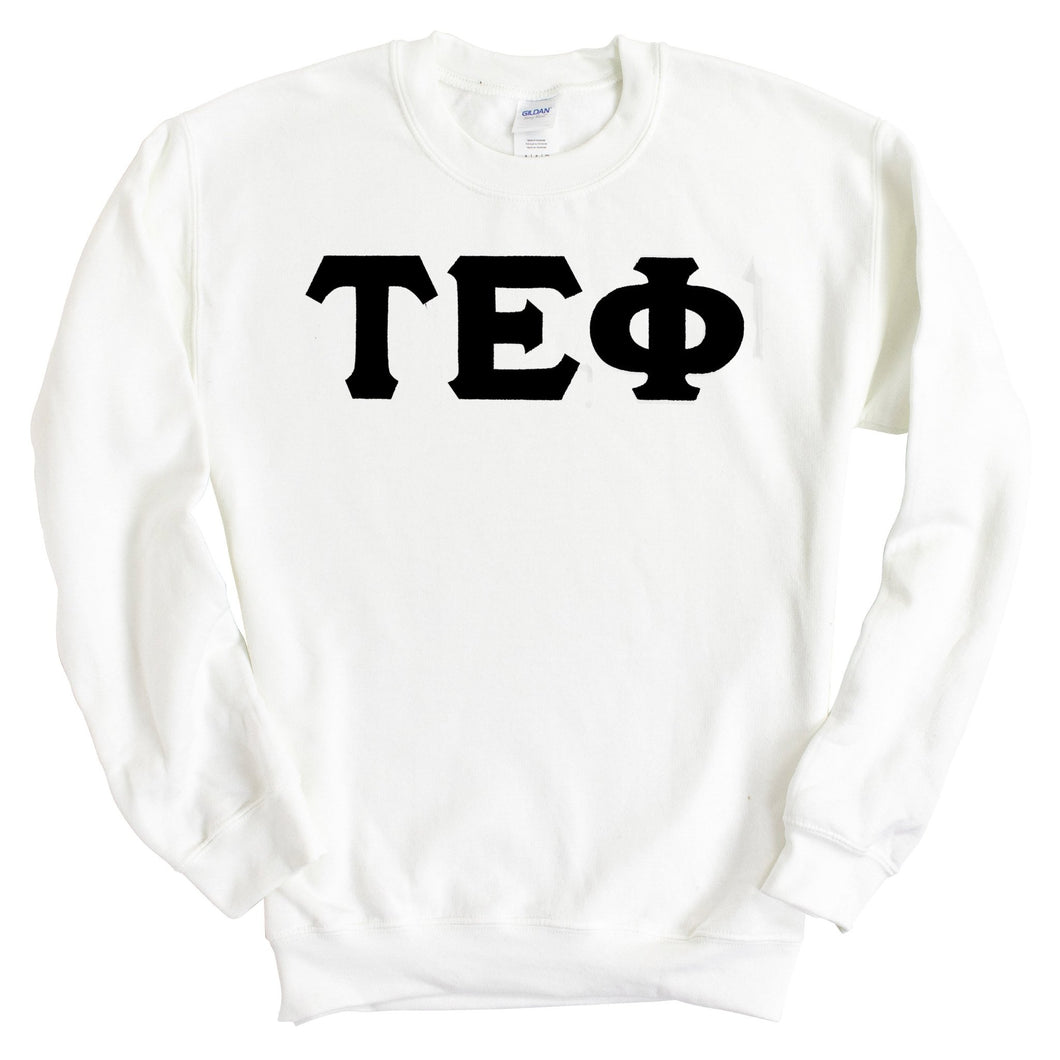 Tau Epsilon Phi Basic Black Letters Sweatshirt - Fraternity Crewneck Sweatshirt - Kite and Crest