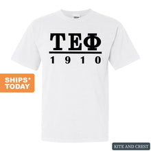 Load image into Gallery viewer, Tau Epsilon Phi Black Letter Comfort Colors T-Shirt - Fraternity Tee - Kite and Crest
