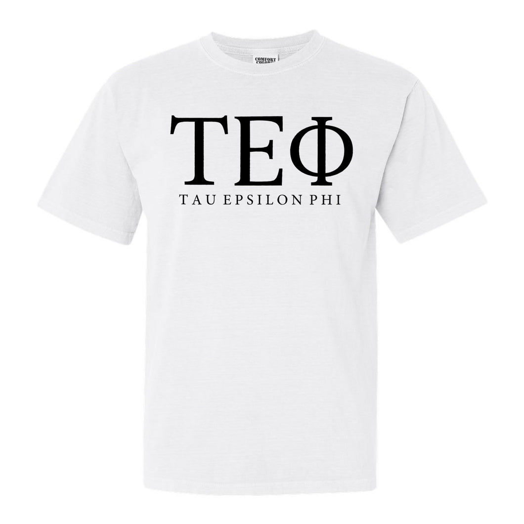 Tau Epsilon Phi Block Letter Comfort Colors T-Shirt - Fraternity Tee - Kite and Crest