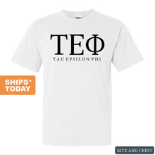Load image into Gallery viewer, Tau Epsilon Phi Block Letter Comfort Colors T-Shirt - Fraternity Tee - Kite and Crest
