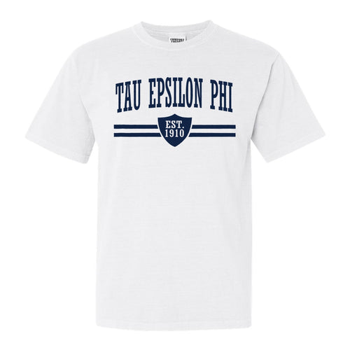 Tau Epsilon Phi Striped Shield Comfort Colors T-Shirt - Fraternity Tee - Kite and Crest