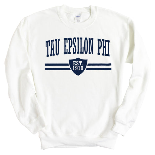 Tau Epsilon Phi Striped Shield Sweatshirt - Fraternity Crewneck Sweatshirt - Kite and Crest