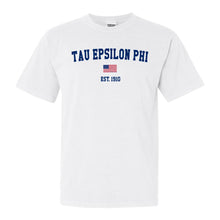 Load image into Gallery viewer, Tau Epsilon Phi USA Flag Comfort Colors T-Shirt - Fraternity Tee - Kite and Crest
