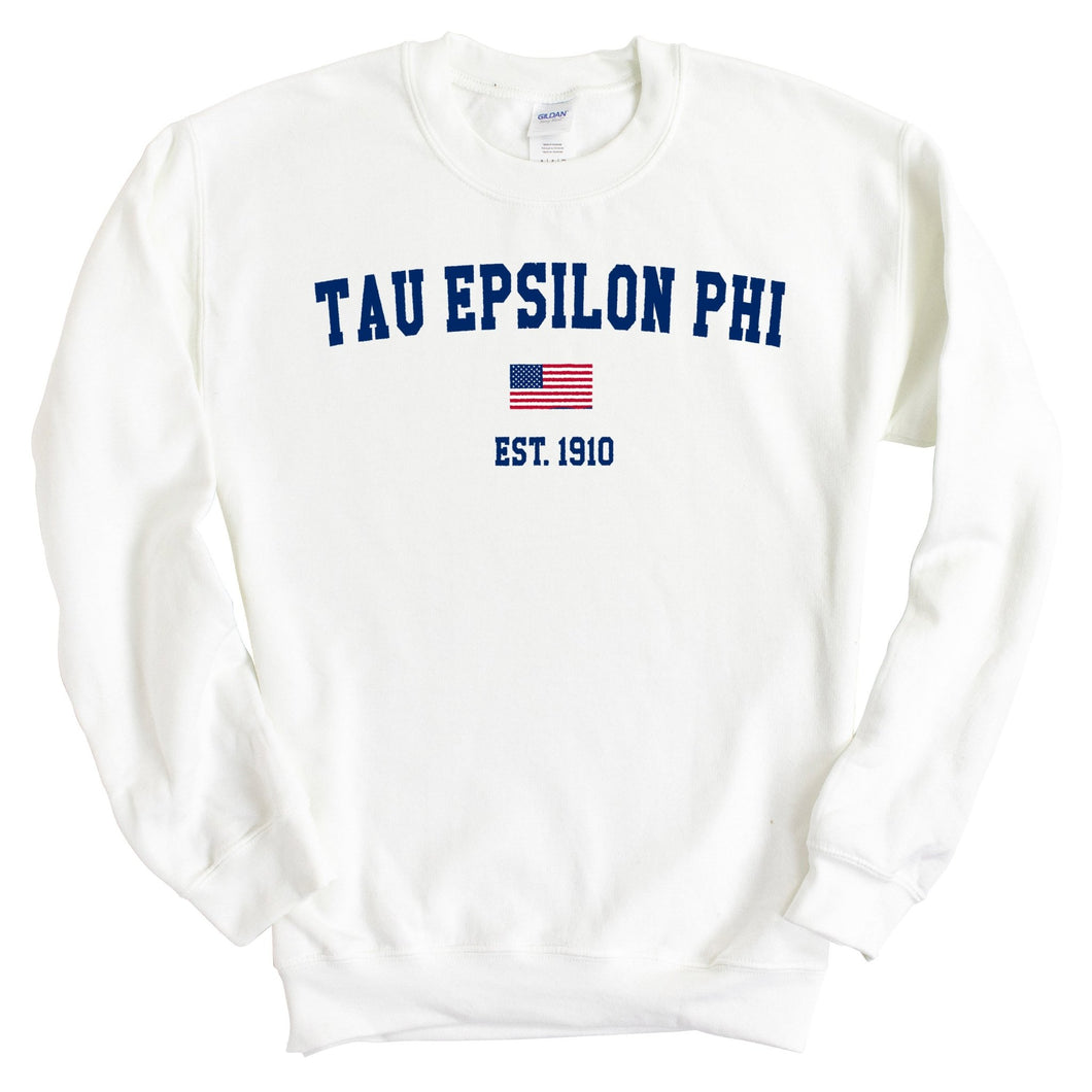 Tau Epsilon Phi USA Flag Sweatshirt - Fraternity Crewneck Sweatshirt - Kite and Crest