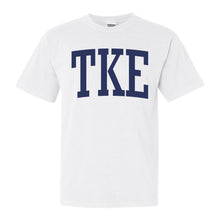Load image into Gallery viewer, Tau Kappa Epsilon Comfort Colors T-Shirt - TKE Intrinsic Lettered Shirt - Kite and Crest
