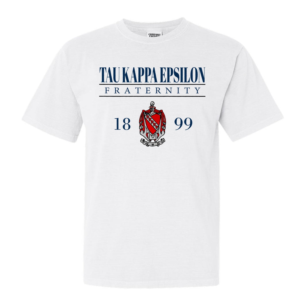 Tau Kappa Epsilon Comfort Colors T-Shirt - TKE Large Crest Shirt - Kite and Crest