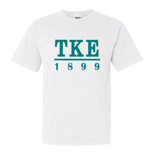 Load image into Gallery viewer, Tau Kappa Epsilon Comfort Colors T-Shirt - TKE Lettered Basic Shirt - Kite and Crest
