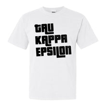 Load image into Gallery viewer, Tau Kappa Epsilon Comfort Colors T-Shirt - TKE Stacked Letters Shirt - Kite and Crest
