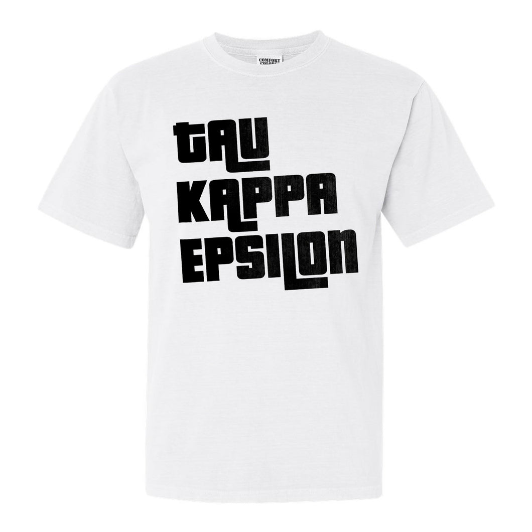 Tau Kappa Epsilon Comfort Colors T-Shirt - TKE Stacked Letters Shirt - Kite and Crest