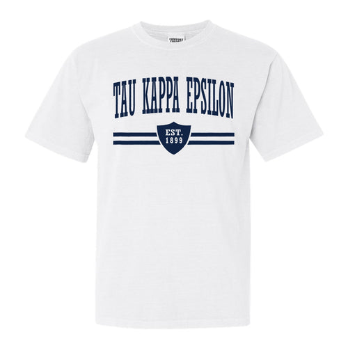 Tau Kappa Epsilon Comfort Colors T-Shirt - TKE Striped Shield Shirt - Kite and Crest
