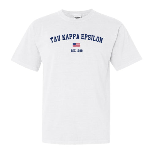 Tau Kappa Epsilon Comfort Colors T-Shirt - TKE USA Flag Shirt - Kite and Crest
