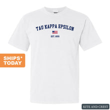 Load image into Gallery viewer, Tau Kappa Epsilon Comfort Colors T-Shirt - TKE USA Flag Shirt - Kite and Crest
