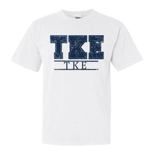 Load image into Gallery viewer, Tau Kappa Epsilon Comfort Colors T-Shirt - TKE Washed Letters Shirt - Kite and Crest
