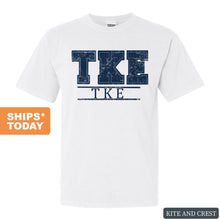 Load image into Gallery viewer, Tau Kappa Epsilon Comfort Colors T-Shirt - TKE Washed Letters Shirt - Kite and Crest
