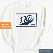 Load image into Gallery viewer, Tau Kappa Epsilon Sweatshirt - TKE Baseball Boxed Crewneck Sweatshirt - Kite and Crest
