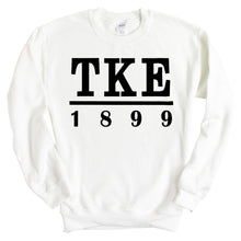 Load image into Gallery viewer, Tau Kappa Epsilon Sweatshirt - TKE Black Letters Crewneck Sweatshirt - Kite and Crest
