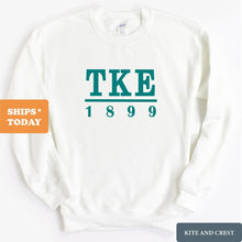 Load image into Gallery viewer, Tau Kappa Epsilon Sweatshirt - TKE Lettered Basic Crewneck Sweatshirt - Kite and Crest
