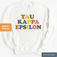 Load image into Gallery viewer, Tau Kappa Epsilon Sweatshirt - TKE Retro Letters Crewneck Sweatshirt - Kite and Crest
