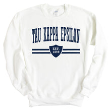 Load image into Gallery viewer, Tau Kappa Epsilon Sweatshirt - TKE Striped Shield Crewneck Sweatshirt - Kite and Crest
